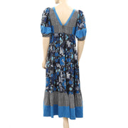 Ulla Johnson Floral Printed Puff Sleeves Midi Dress S