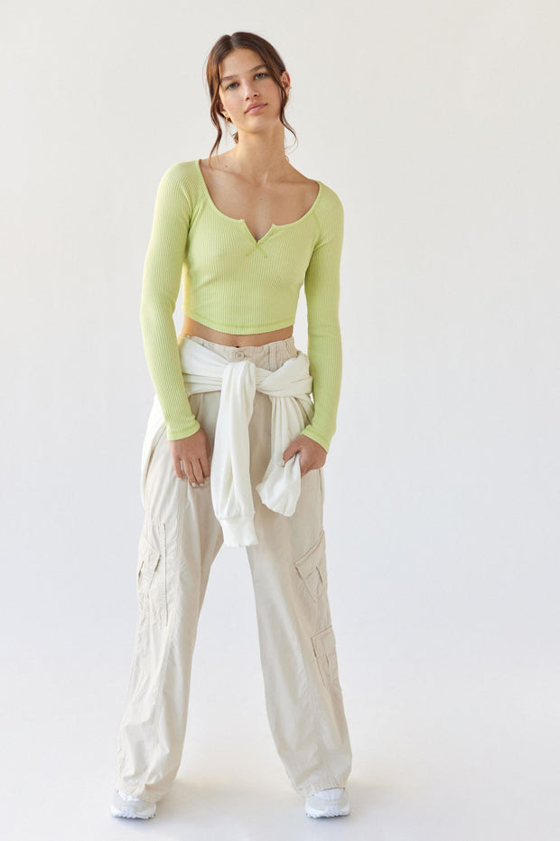 BDG Urban Outfitters Theo Notch Neck Long Sleeve Tee Cropped Top