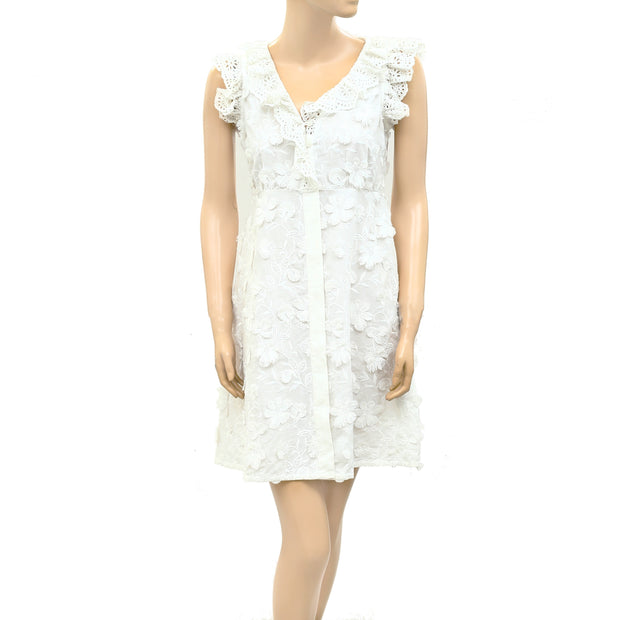 Sezane Eyelet Embroidered Ruffle Mini Dress XS