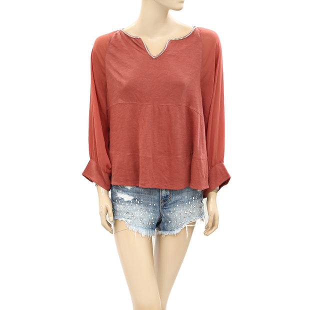 Akemi + Kin Anthropologie Fenn Embroidered Blouse Top