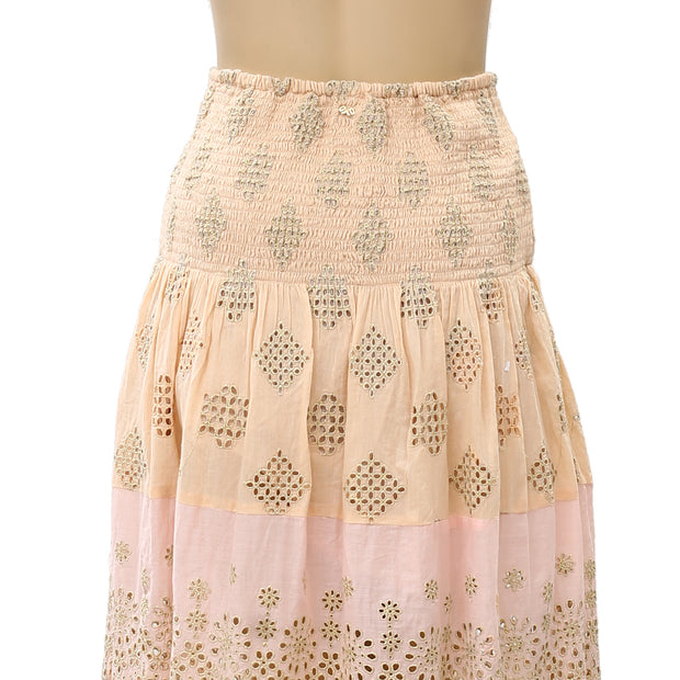 PQ Swim Anthropologie Namaste Evie Smocked Cover UP Tube Midi Dress Skirt
