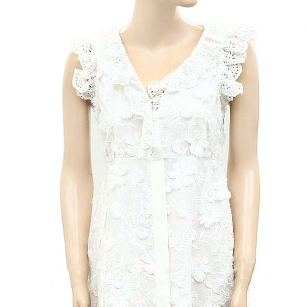 Sezane Eyelet Embroidered Ruffle Mini Dress XS