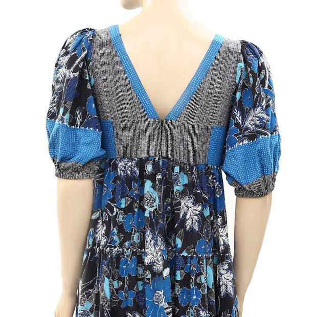 Ulla Johnson Floral Printed Puff Sleeves Midi Dress S