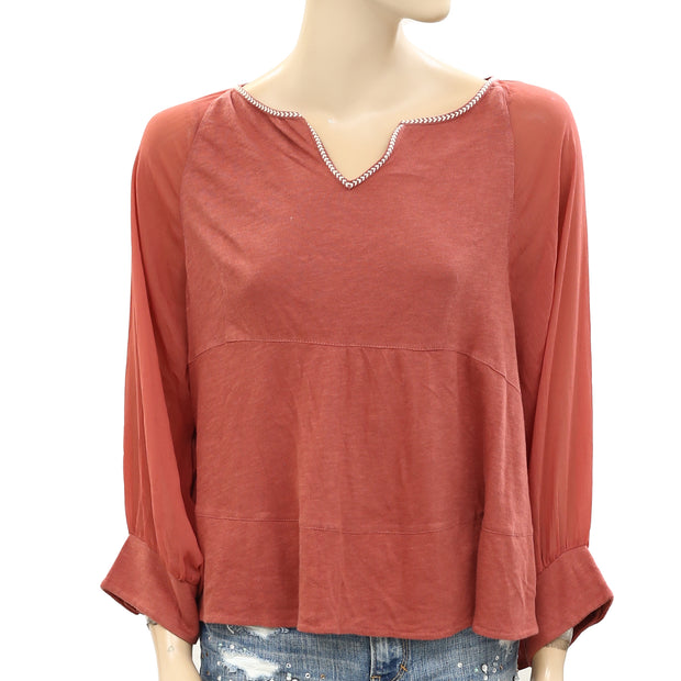 Akemi + Kin Anthropologie Fenn Embroidered Blouse Top