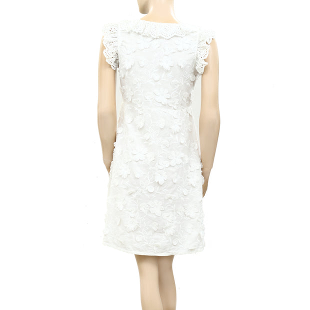 Sezane Eyelet Embroidered Ruffle Mini Dress XS