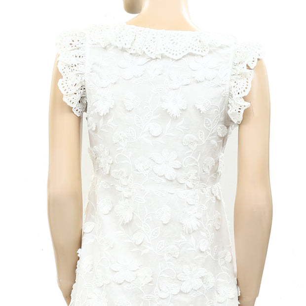 Sezane Eyelet Embroidered Ruffle Mini Dress XS