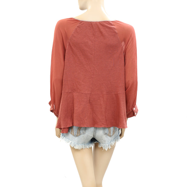 Akemi + Kin Anthropologie Fenn Embroidered Blouse Top