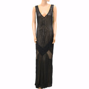 Mac Duggal Beaded Black Maxi Gown Dress S