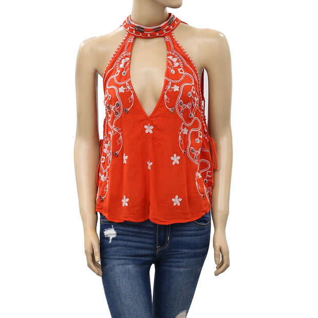 Free People Embroidered Blouse Top XS