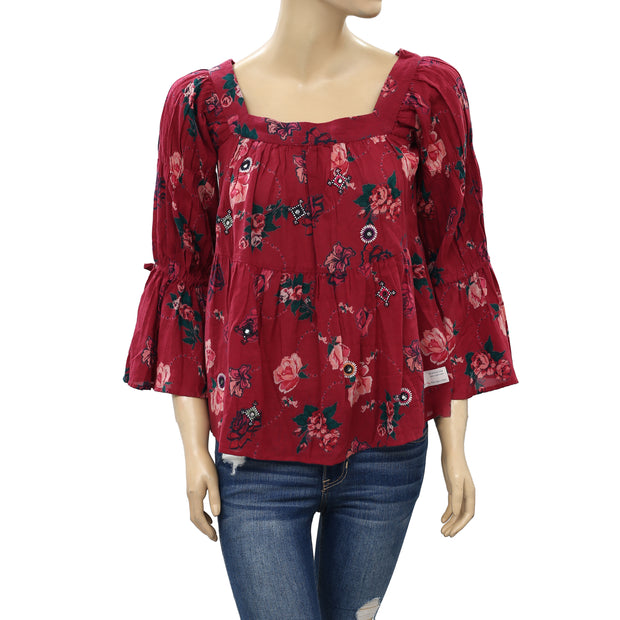 Odd Molly Anthropologie Floral Printed Mirror Blouse Top XS 0