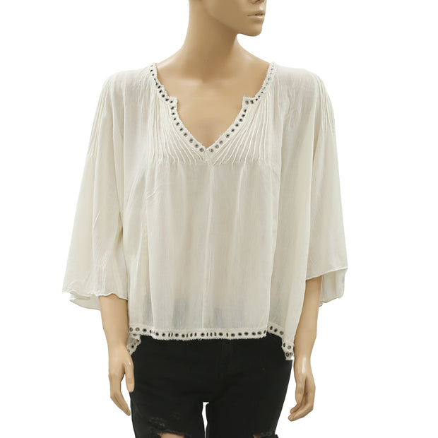 Denim & Supply Ralph Lauren Studded Ivory Blouse Top