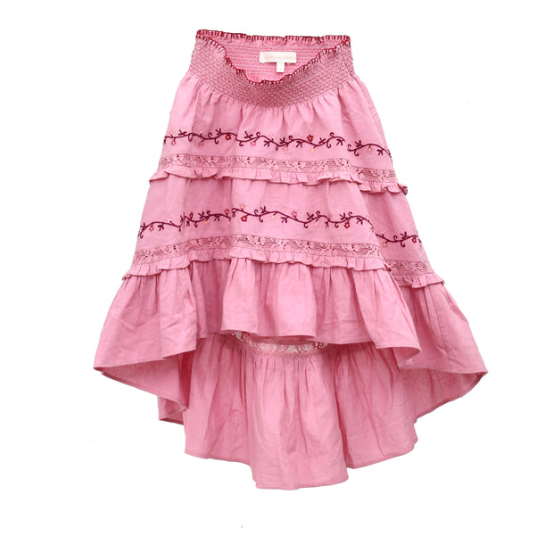 Loveshackfancy Kids High & Low Embroidered Pink Skirt S