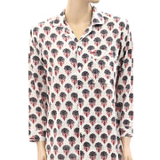 White Chocolate Floral Leaf Printed Shirt Pajama Set M-38