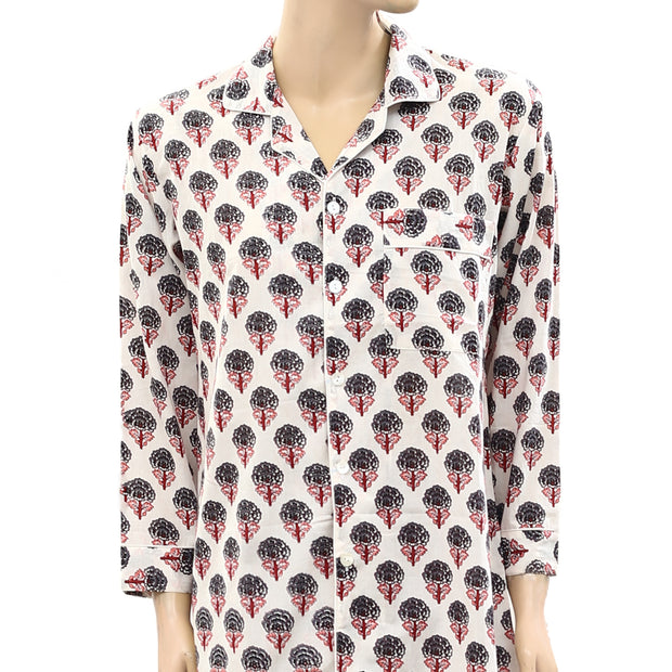 White Chocolate Floral Leaf Printed Shirt Pajama Set M-38