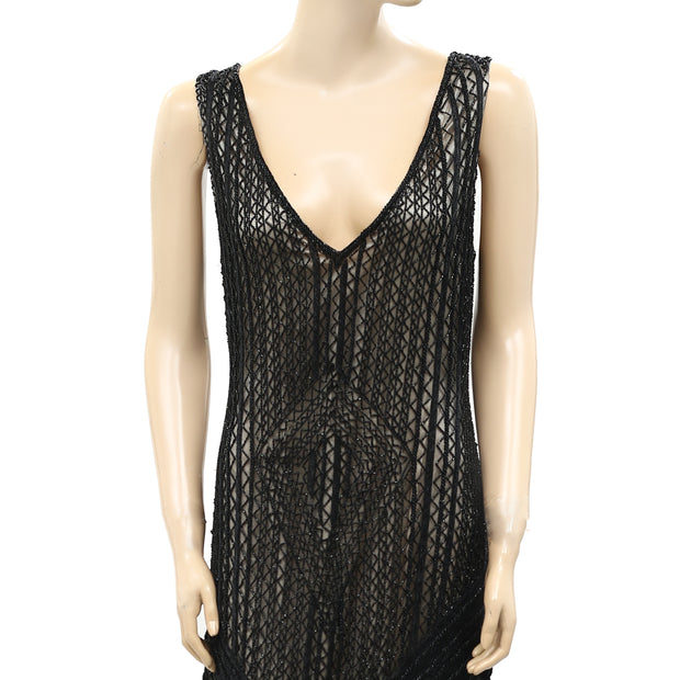 Mac Duggal Beaded Black Maxi Gown Dress S