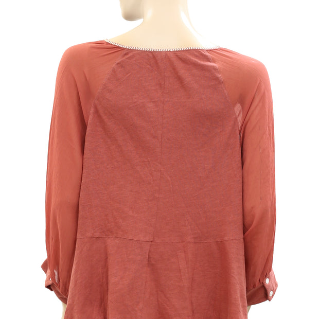 Akemi + Kin Anthropologie Fenn Embroidered Blouse Top