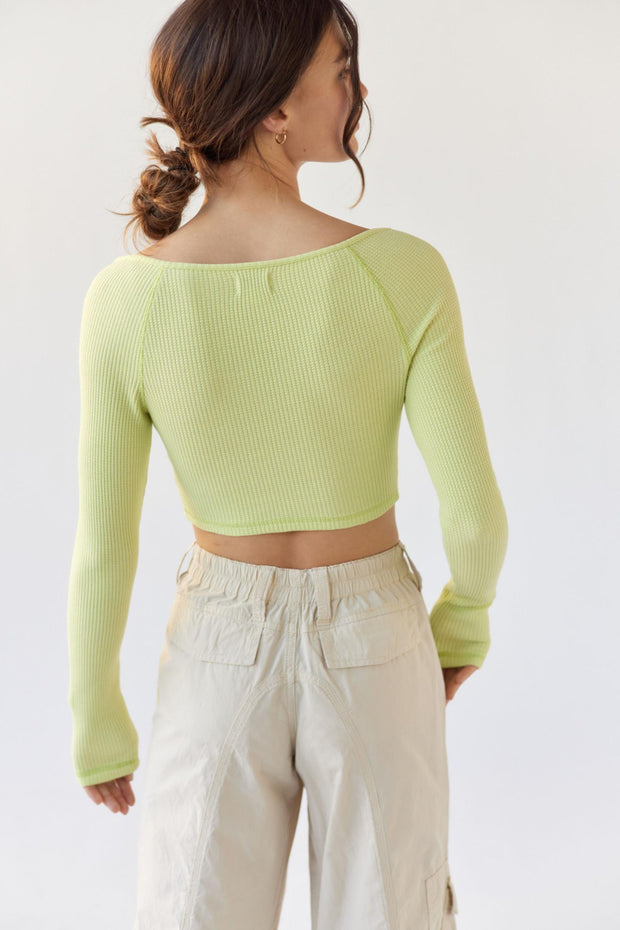 BDG Urban Outfitters Theo Notch Neck Long Sleeve Tee Cropped Top