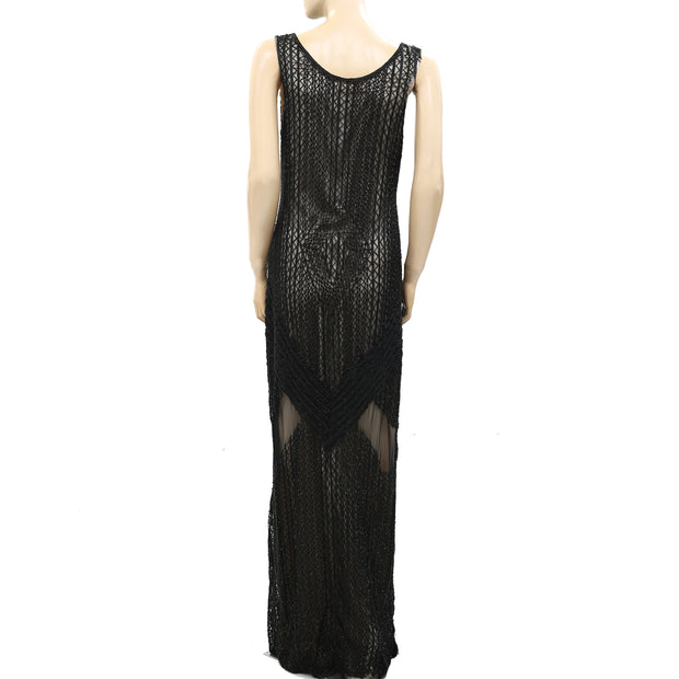 Mac Duggal Beaded Black Maxi Gown Dress S