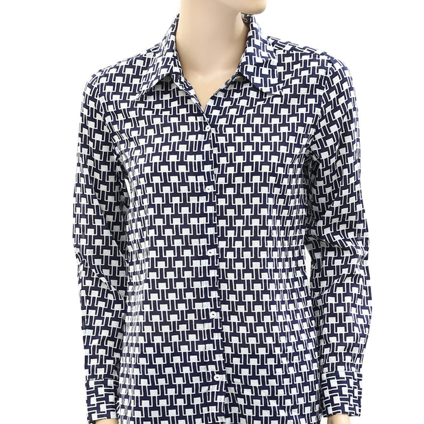 $477 Nili Lotan Kate Printed Cotton-Voile Shirt Blouse Top