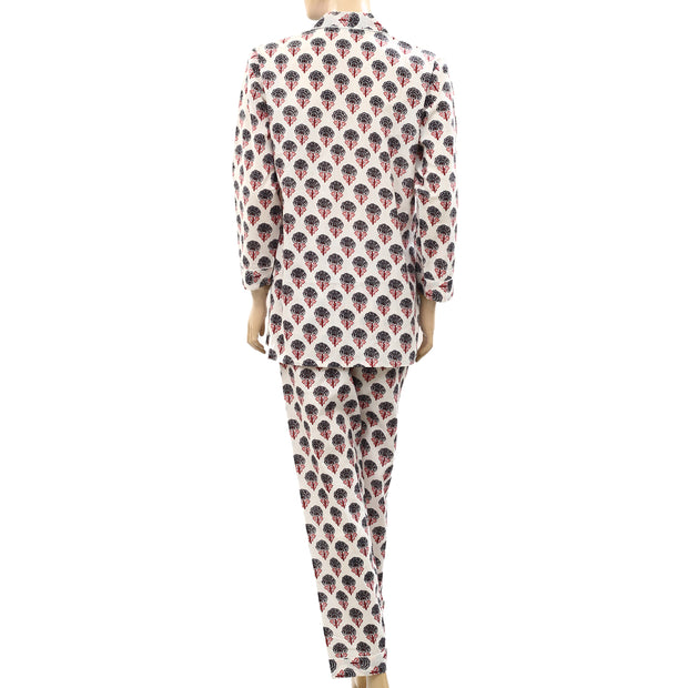 White Chocolate Floral Leaf Printed Shirt Pajama Set M-38