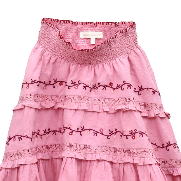 Loveshackfancy Kids High & Low Embroidered Pink Skirt S