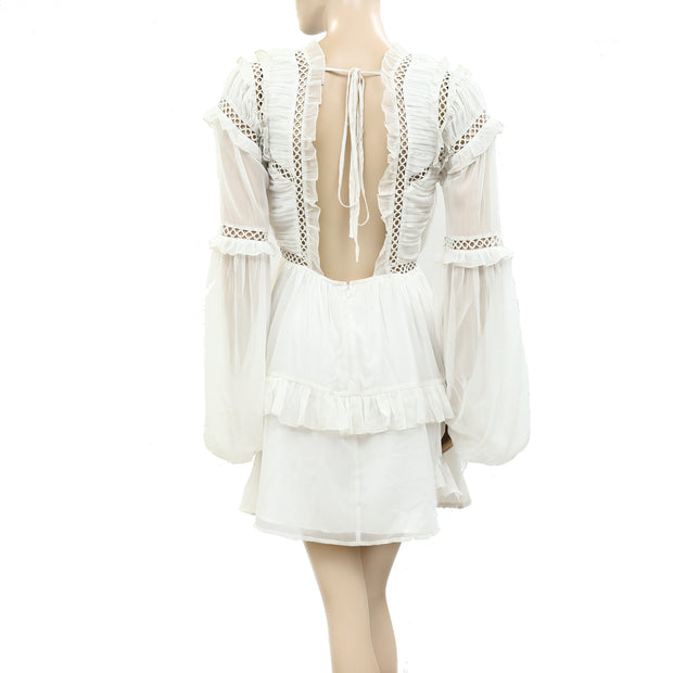 Asos Design Ruffled Crochet Lace Tunic Mini Dress XS