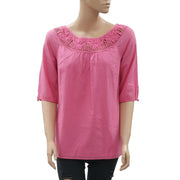 Lilly Pulitzer 纯色镂空棉质粉色衬衫上衣 S