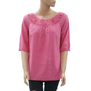 Lilly Pulitzer Solid Cutout Cotton Pink Blouse Top S
