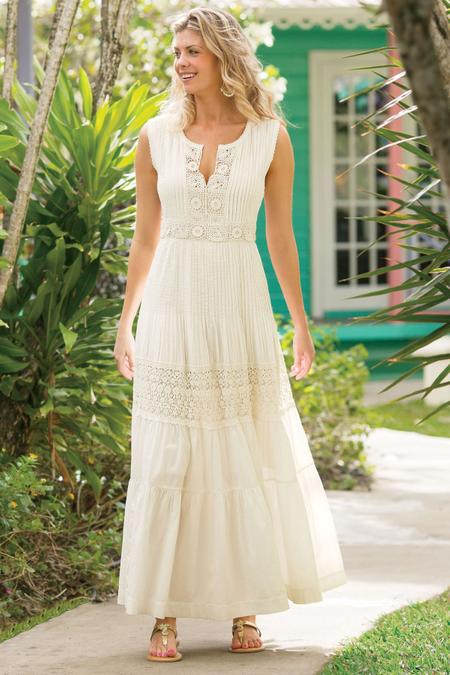 Soft Surroundings Dominica Ivory Maxi Dress Crochet Lace XL
