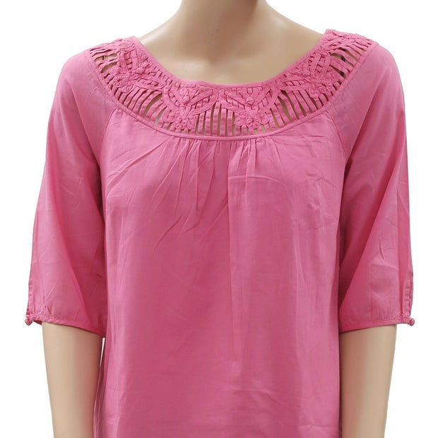 Lilly Pulitzer 纯色镂空棉质粉色衬衫上衣 S