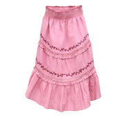 Loveshackfancy Kids High & Low Embroidered Pink Skirt S