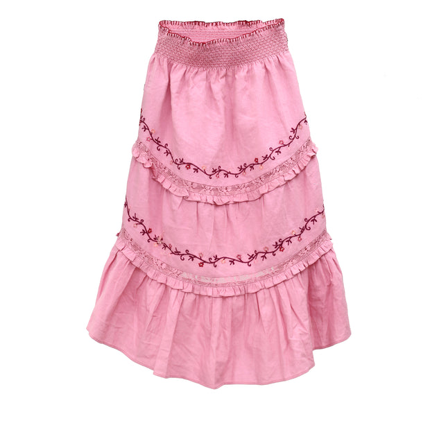 Loveshackfancy Kids High & Low Embroidered Pink Skirt S