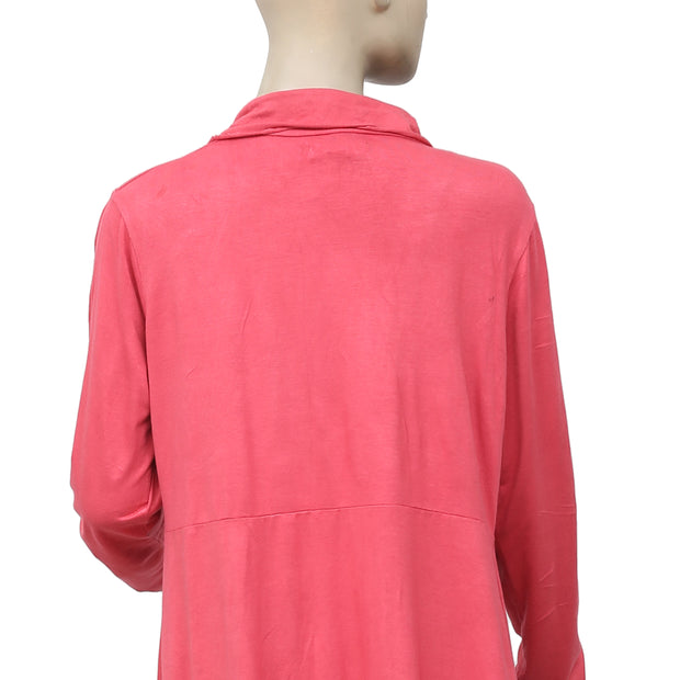 April Cornell Embroidered Pink Asymmetrical Cardigan Top S