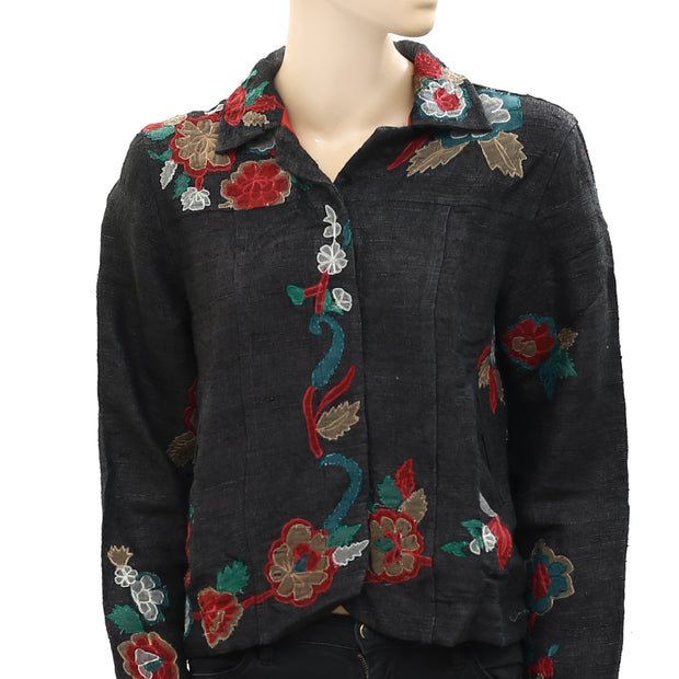 Chico's Floral Embroidered Buttondown Jacket Top M