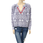 Berenice Eyelet Embroidered Floral Printed Blouse Top M38