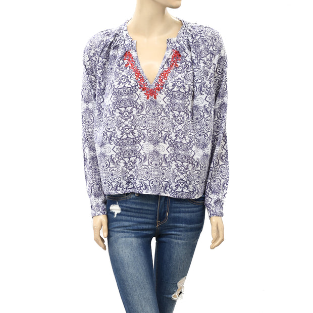 Berenice Eyelet Embroidered Floral Printed Blouse Top M38