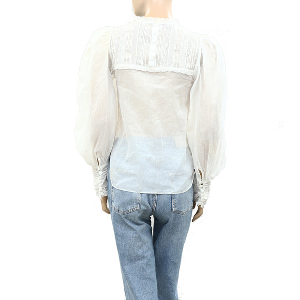 Zadig & Voltaire Embroidered Balloon-sleeve Blouse Top Lace Pintuck XS