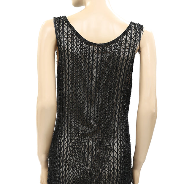 Mac Duggal Beaded Black Maxi Gown Dress S