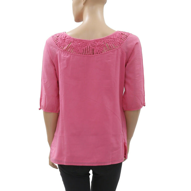 Lilly Pulitzer Solid Cutout Cotton Pink Blouse Top S