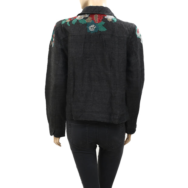 Chico's Floral Embroidered Buttondown Jacket Top M