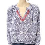 Berenice Eyelet Embroidered Floral Printed Blouse Top M38