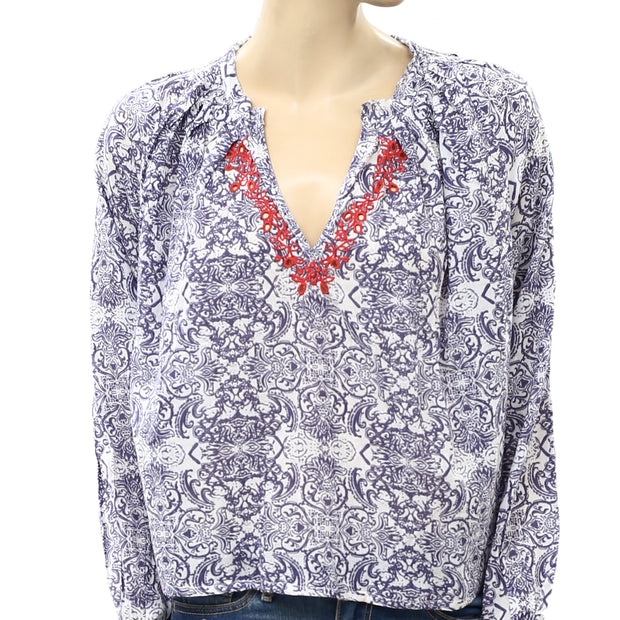 Berenice Eyelet Embroidered Floral Printed Blouse Top M38