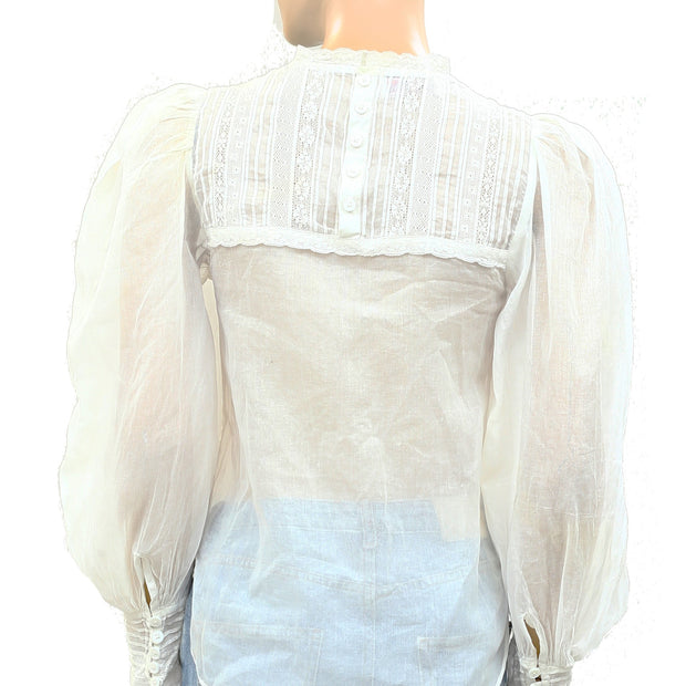 Zadig & Voltaire Embroidered Balloon-sleeve Blouse Top Lace Pintuck XS