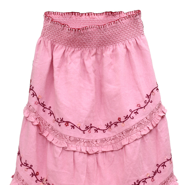 Loveshackfancy Kids High & Low Embroidered Pink Skirt S