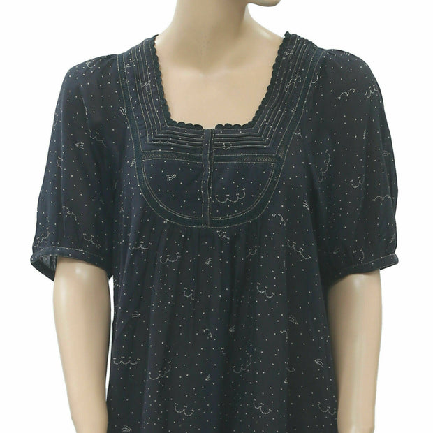 Anthropologie Dot Printed Lace Shift Mini Dress Black S