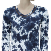Hitobito Tie Dye Printed Beaded Blue Blouse Top XS