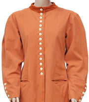 Ewa I Walla Peasant Lagenlook Vintage Buttondown Rust Jacket Dress S