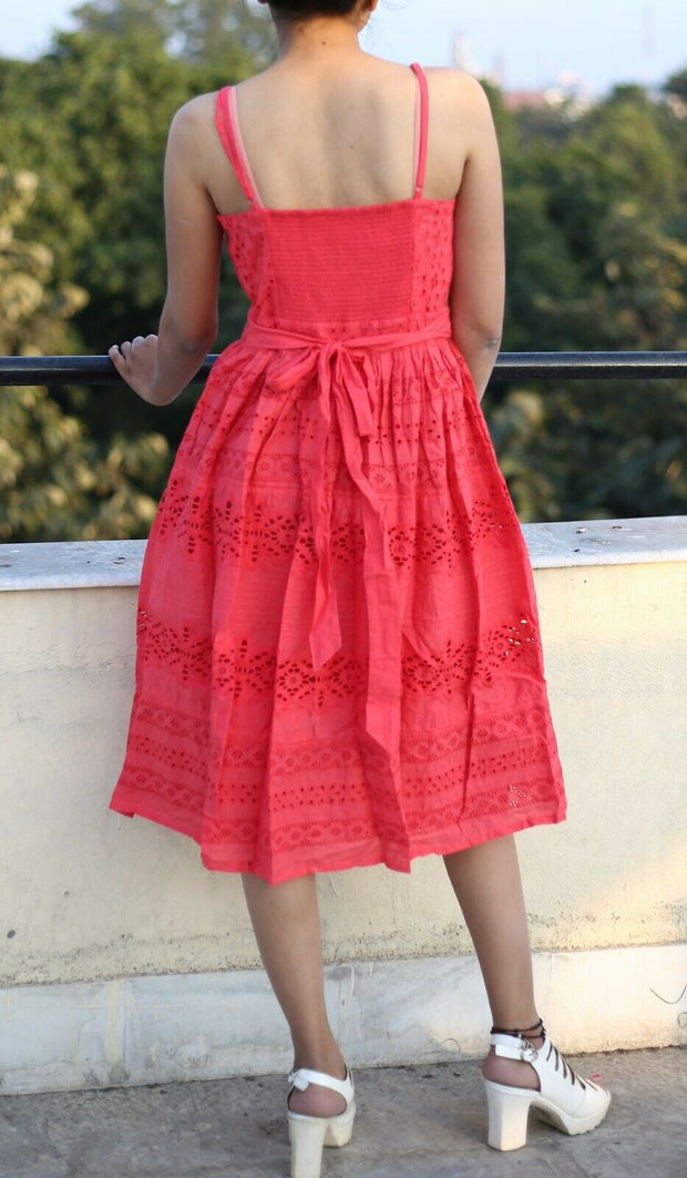 Monsoon Eyelet Embroidered Pink Dress
