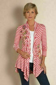 Soft Surroundings Floral Embroidered Coverup Top Striped Cardigan SP