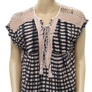 Free People Gingham Printed Blouse Top XS